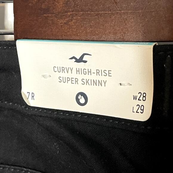 NWT Hollister Curvy High Rise Super Skinny Distressed Jeans Black Denim Size 7 - Picture 5 of 7